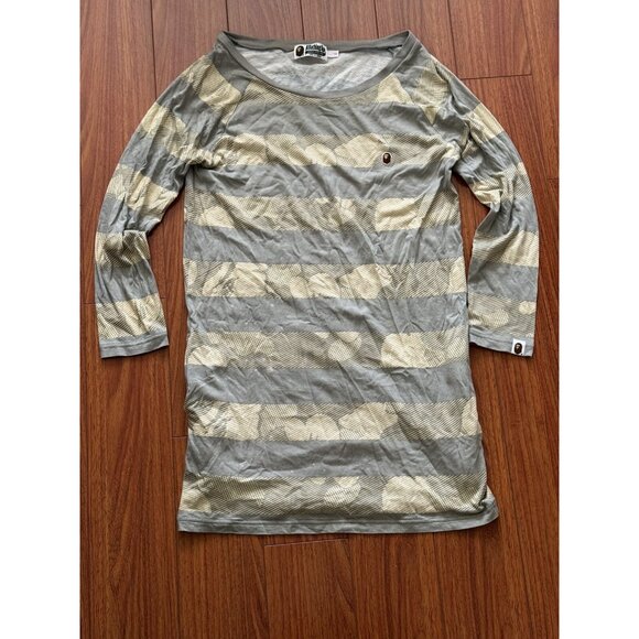 BAPE A Bathing Ape Long Sleeve Striped Shirt Small - Picture 8 of 14